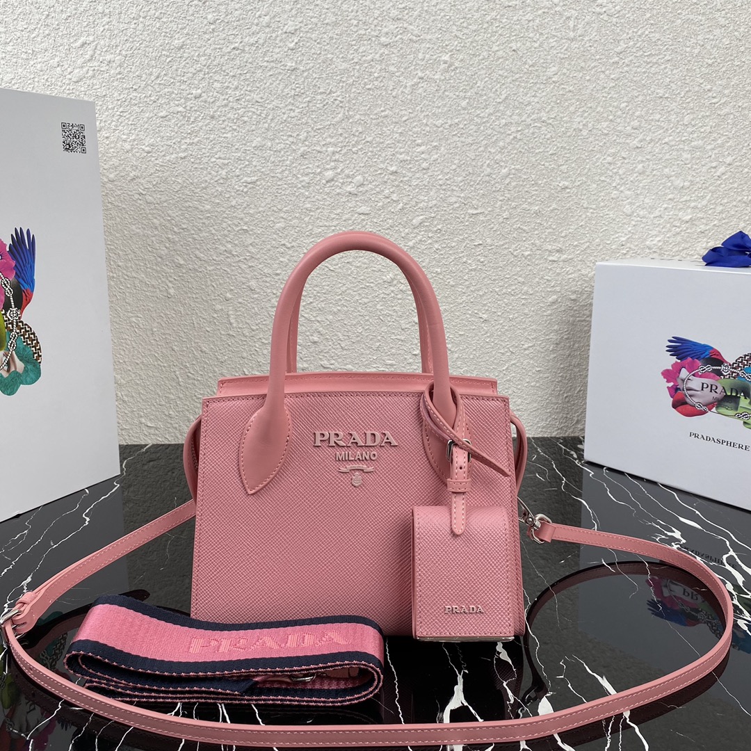 Pra*a saffiano leather monochrome bag pink 1ba269 22 x 16.5 x 11.5 cm