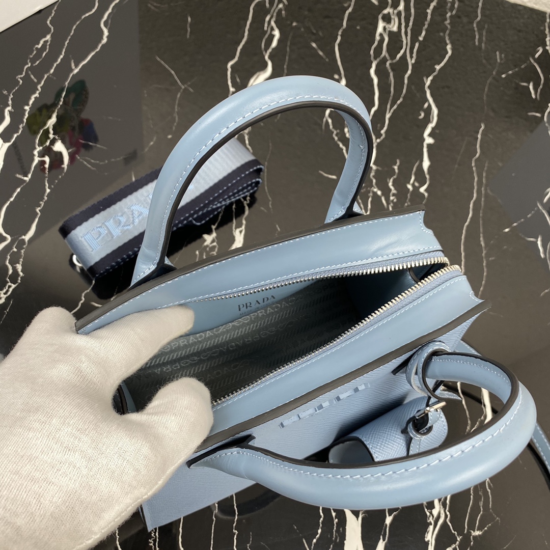 Pra*a saffiano leather monochrome bag astral blue 1ba269 22 x 16.5 x 11.5 cm