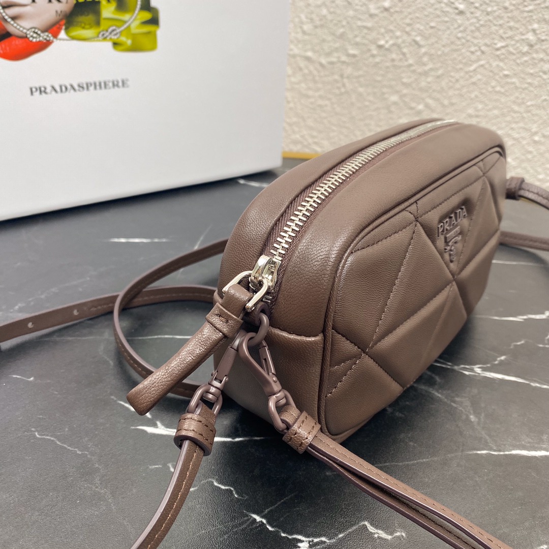 Pra*a mini spectrum quilted nappa leather dark brown 1dh046 10 x 19  x 5.5 cm