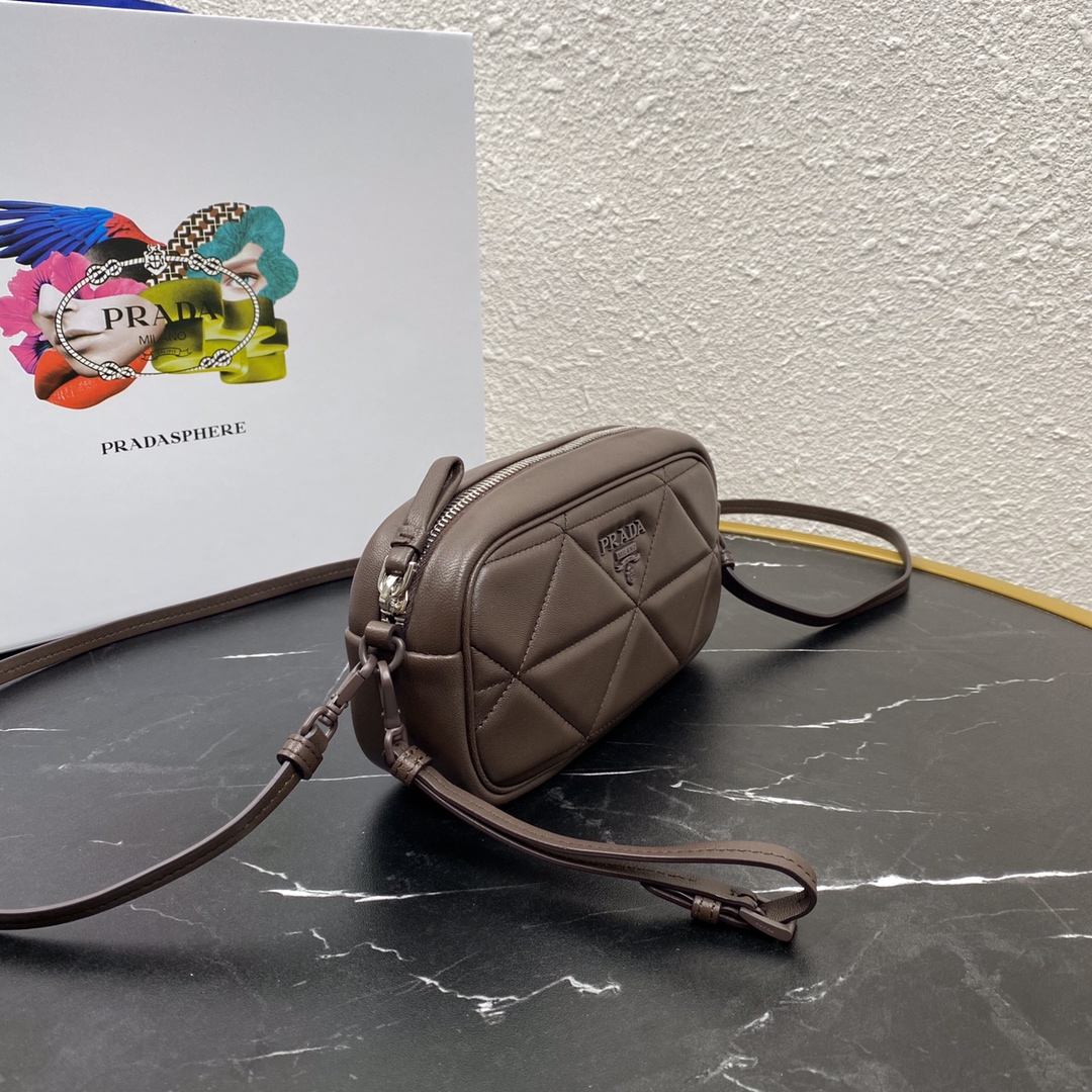 Pra*a mini spectrum quilted nappa leather dark brown 1dh046 10 x 19  x 5.5 cm