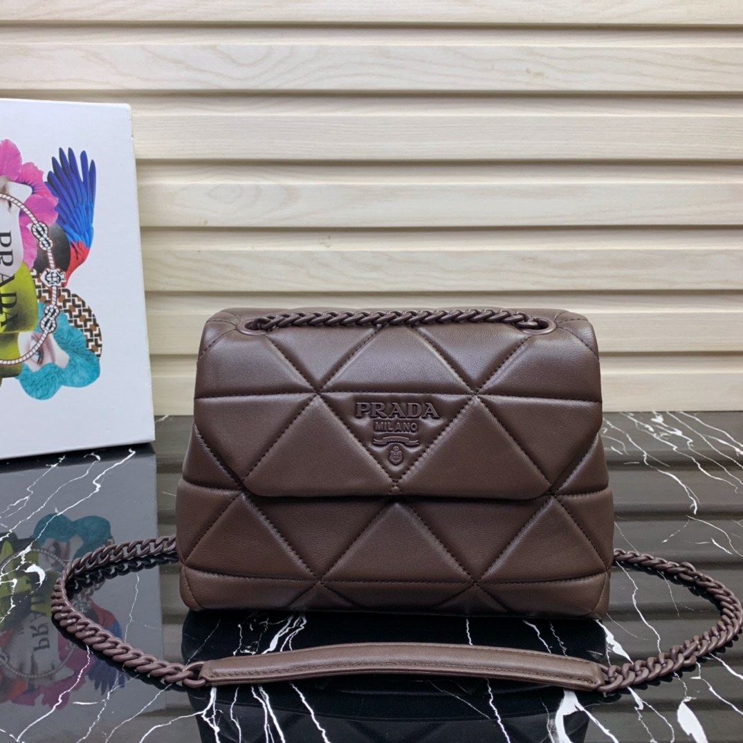 Pra*a small spectrum nappa leather bag dark brown 1bd233 23 x 17 x 8 cm