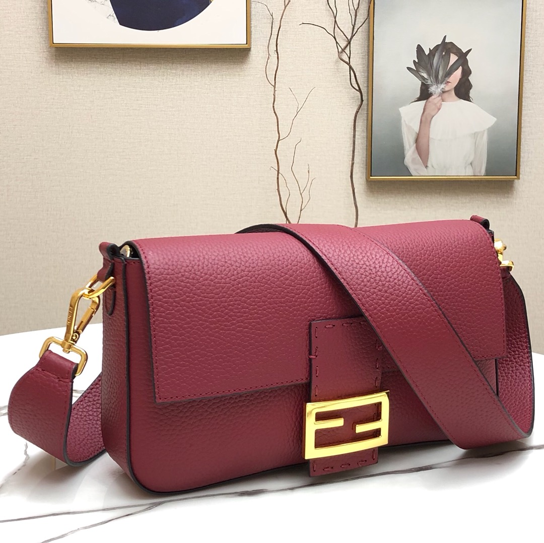 F**di large 1997 baguette leather burgundy 33 x 18 x 5.5 cm