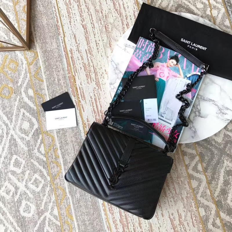 Y51 medium college in matelassÉ leather black metal 600279 24 x 17 x 7 cm