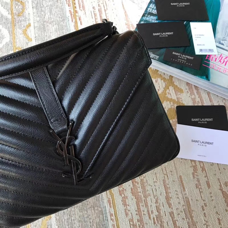 Y51 medium college in matelassÉ leather black metal 600279 24 x 17 x 7 cm