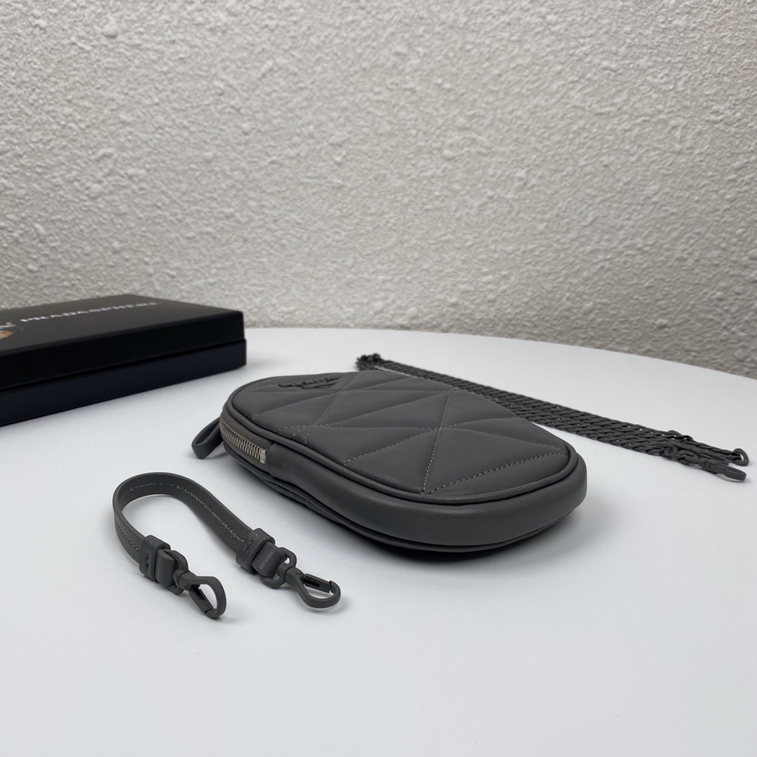 Pra*a mini spectrum quilted nappa leather grey 1dh030 10.5 x 18 cm