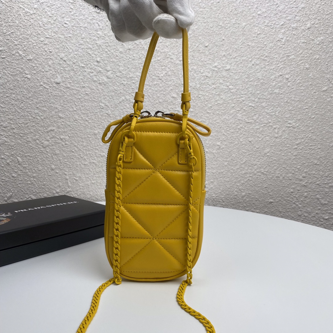 Pra*a mini spectrum quilted nappa leather yellow 1dh030 10.5 x 18 cm