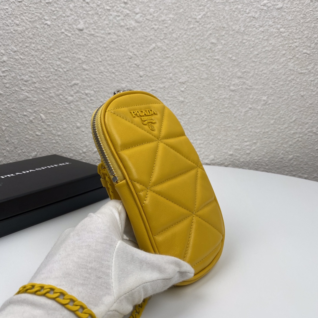 Pra*a mini spectrum quilted nappa leather yellow 1dh030 10.5 x 18 cm