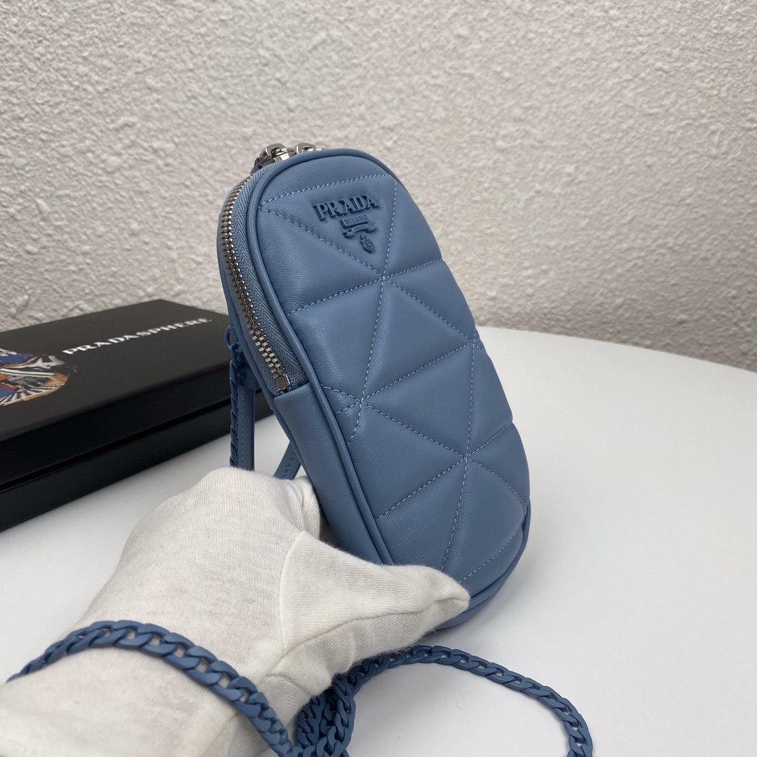 Pra*a mini spectrum quilted nappa leather blue 1dh030 10.5 x 18 cm