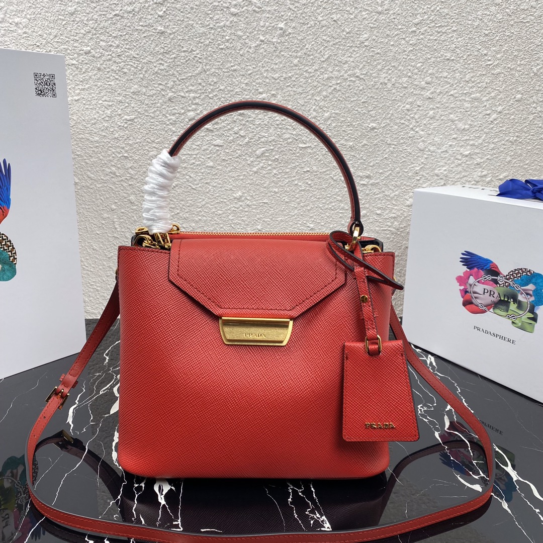 Pra*a saffiano leather tote red 1bn012 24 × 20 × 12.4 cm