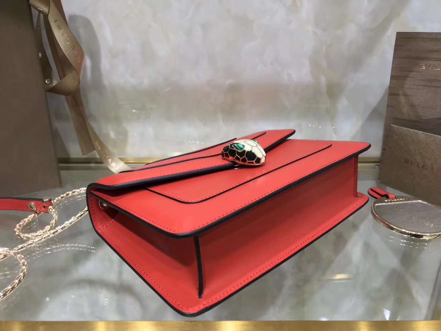 Bv1g*ai serpenti forever shoulder bag calfskin leater red 38102 22 x 13 x 6 cm