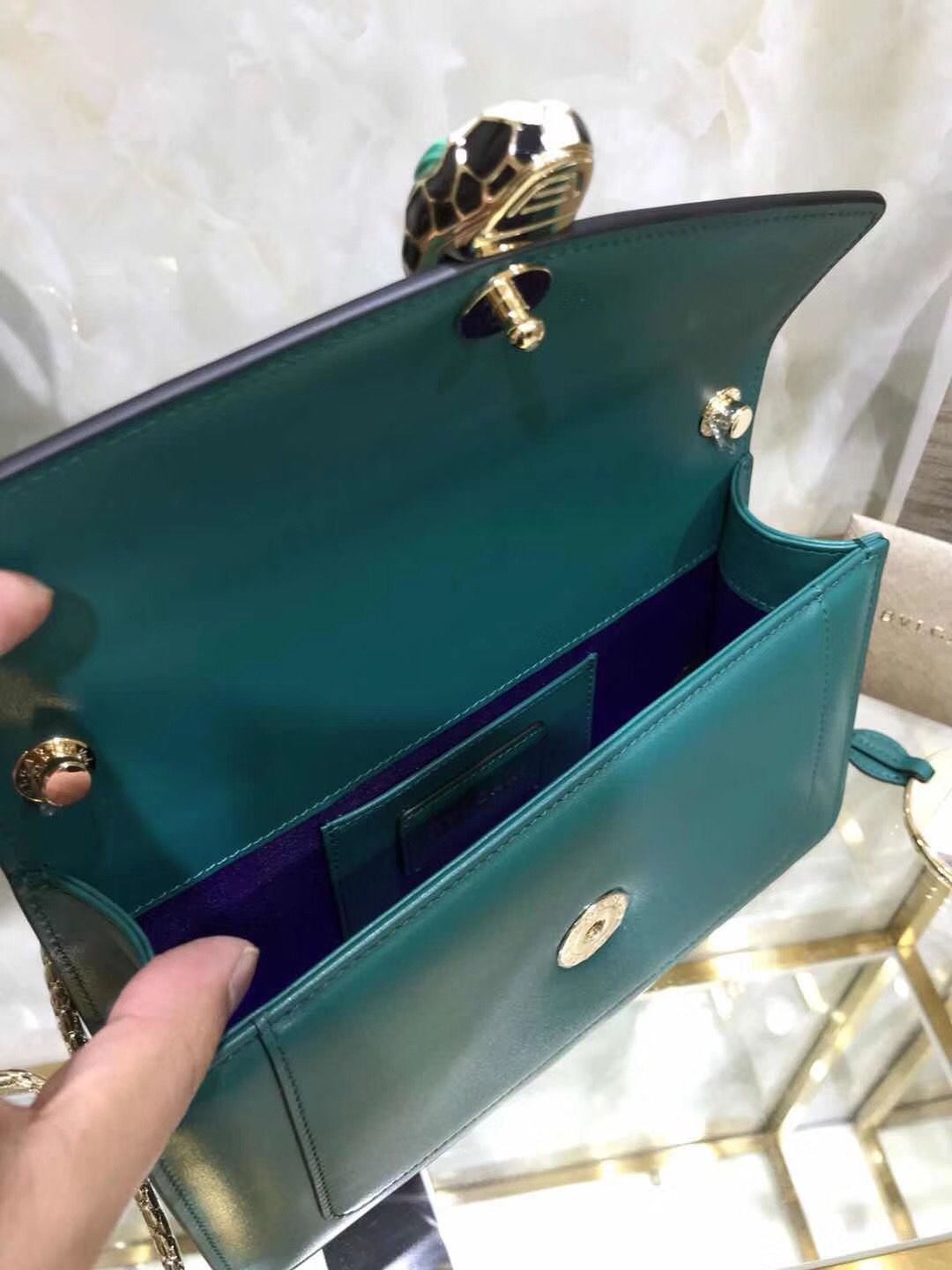 Bv1g*ai serpenti forever shoulder bag calfskin leater forest green 38102 22 x 13 x 6 cm