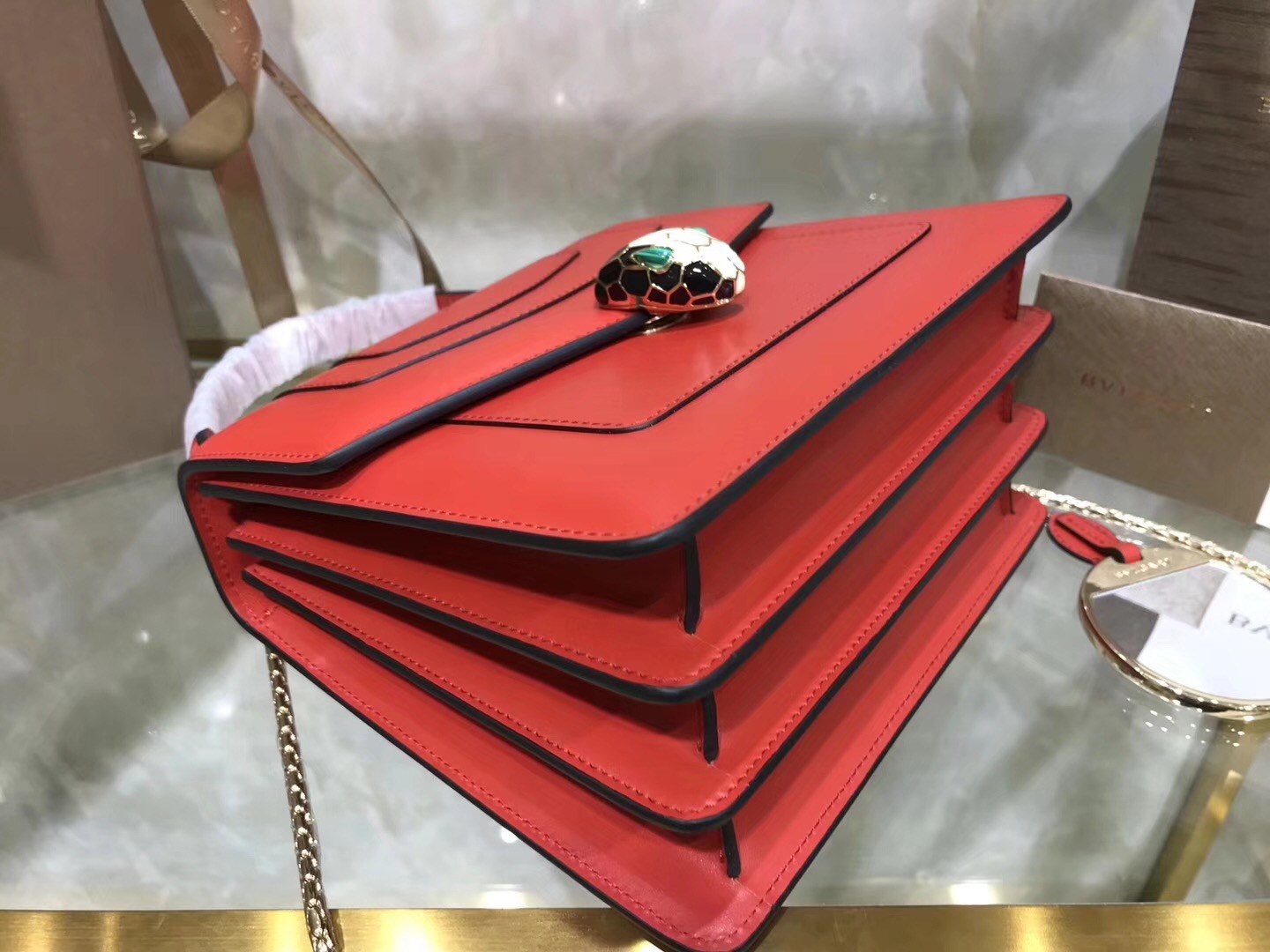 Bv1g*ai serpenti forever crossbody bag leather red 280165 20 x 16 x 9 cm