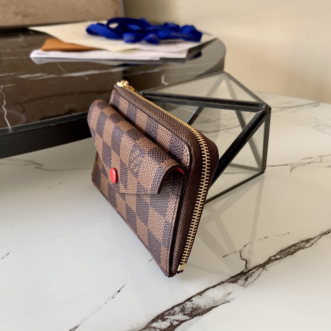 l0vis Vvtt0n card holder recto verso damier ebene canvas red n60405 13 cm