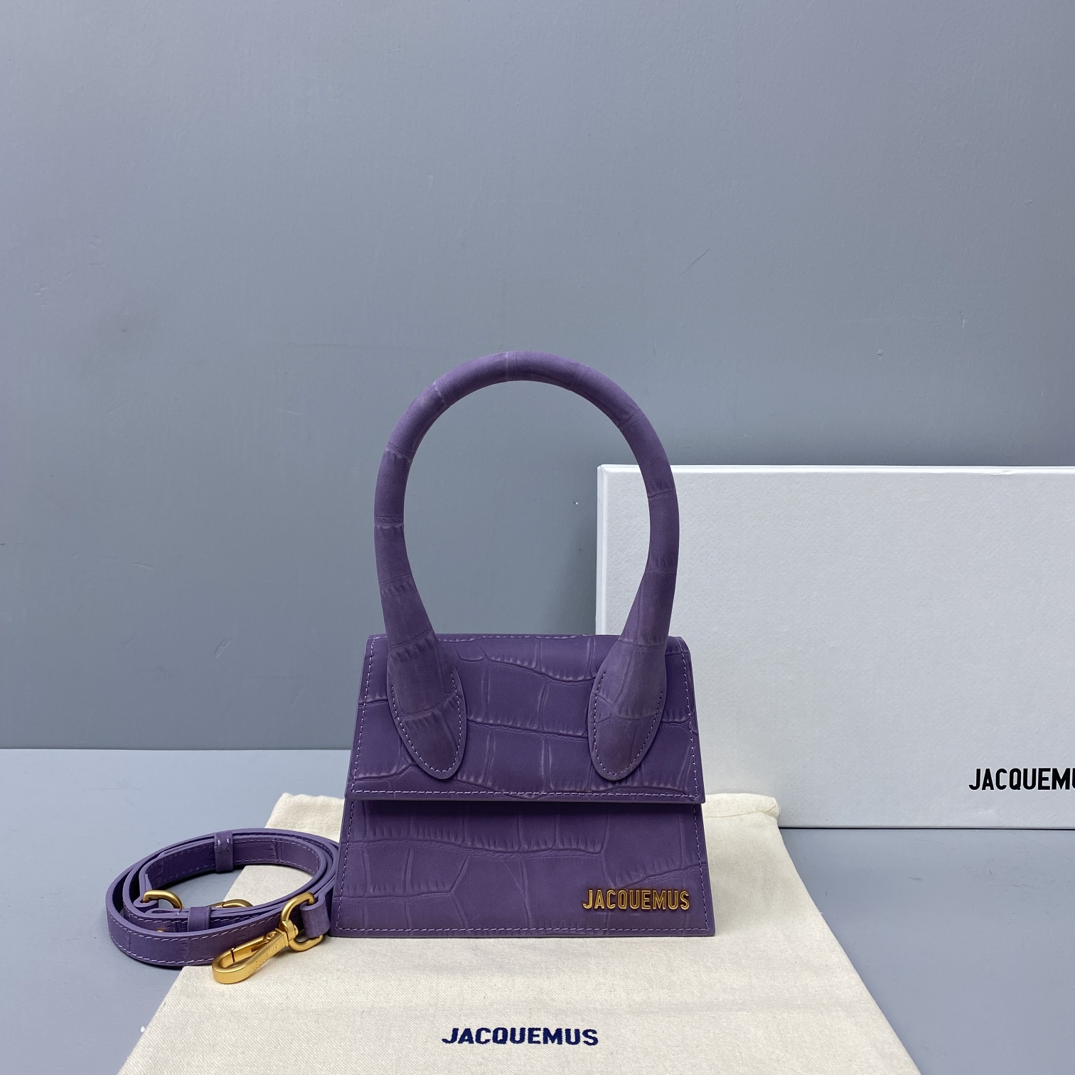 JACQUEMUS SMALL Le Chiquito Crocodile Leather Purple 213BA02 18 x 15.5 x 8 cm