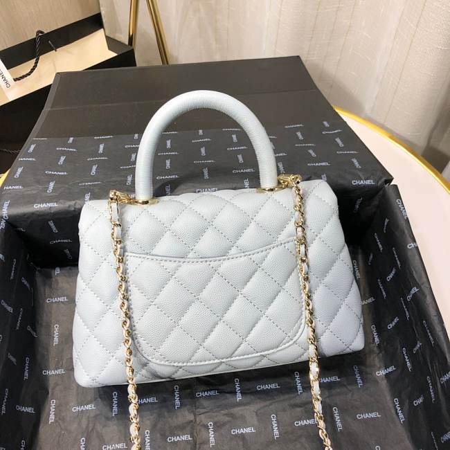 Ch**el mini coco grained calfskin with handle sky blue a92990 23.5 x 13.75 x 9.75 cm