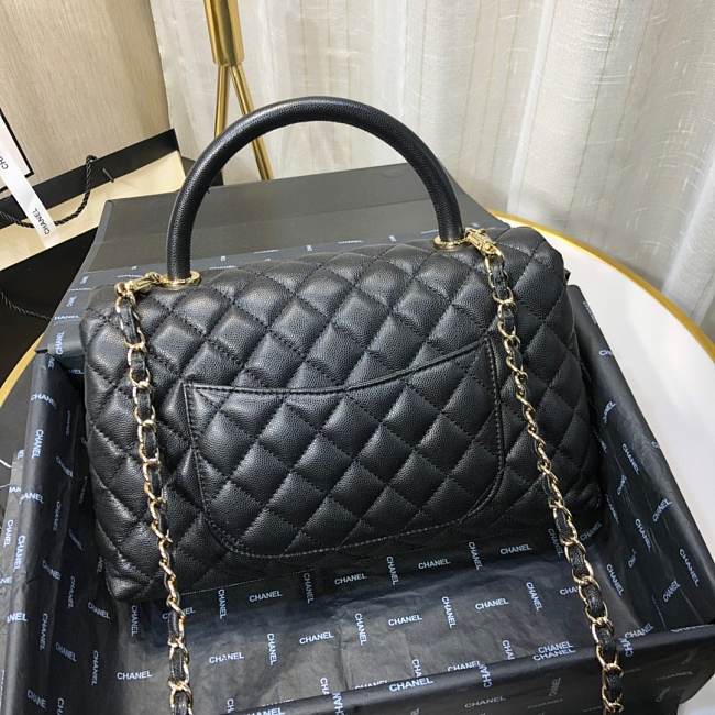 Ch**el small coco grained calfskin with top handle flap bag black a92991 28.5 x 18.25 x 11.75 cm