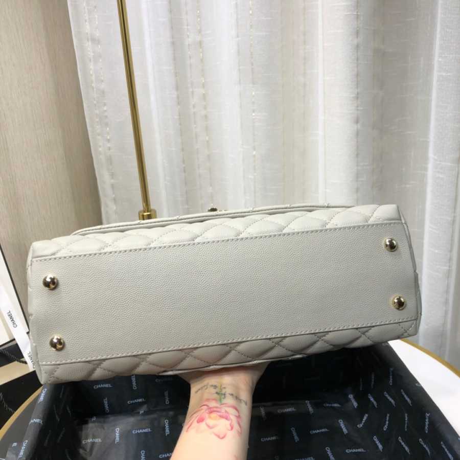 Ch**el small coco grained calfskin with top handle flap bag silver a92991 28.5 x 18.25 x 11.75 cm