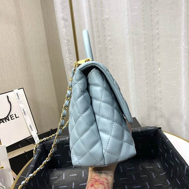 Ch**el small coco grained calfskin with top handle flap bag light blue a92991 28.5 x 18.25 x 11.75 cm