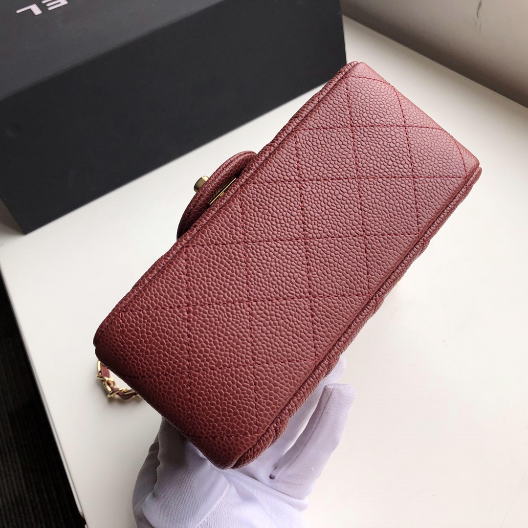 Ch**el mini flap bag caviar golden metal burgundy a35200 17cm