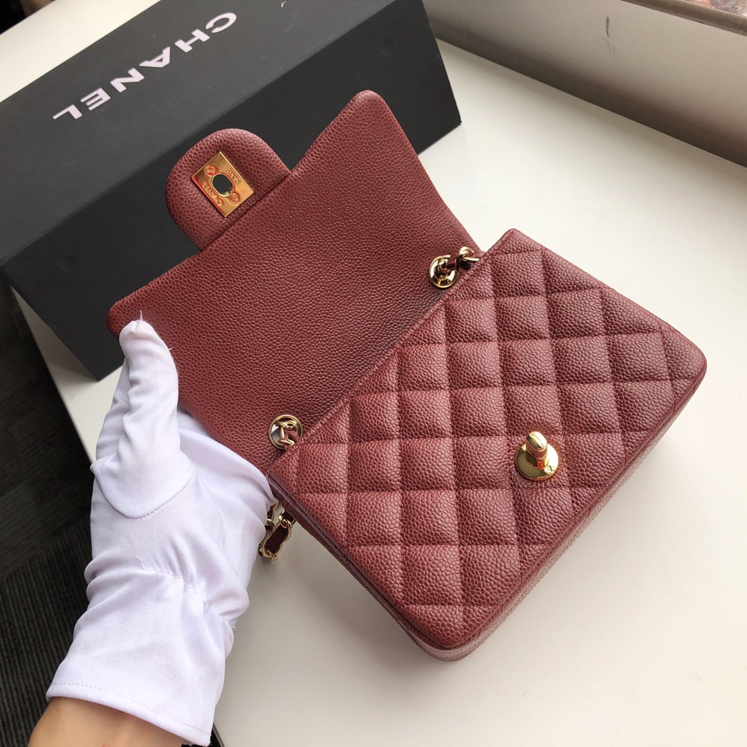 Ch**el mini flap bag caviar golden metal burgundy a35200 17cm