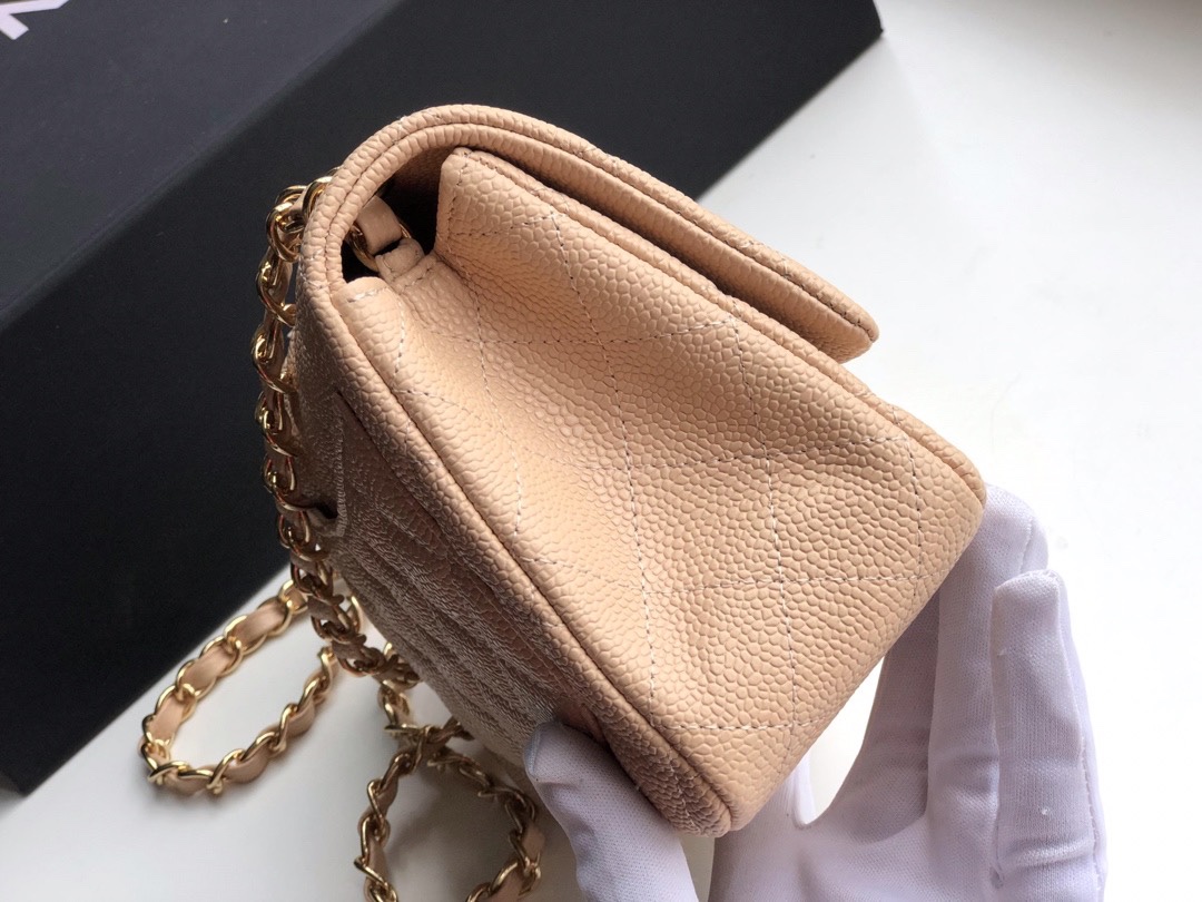 Ch**el mini flap bag caviar golden metal beige a35200 17cm