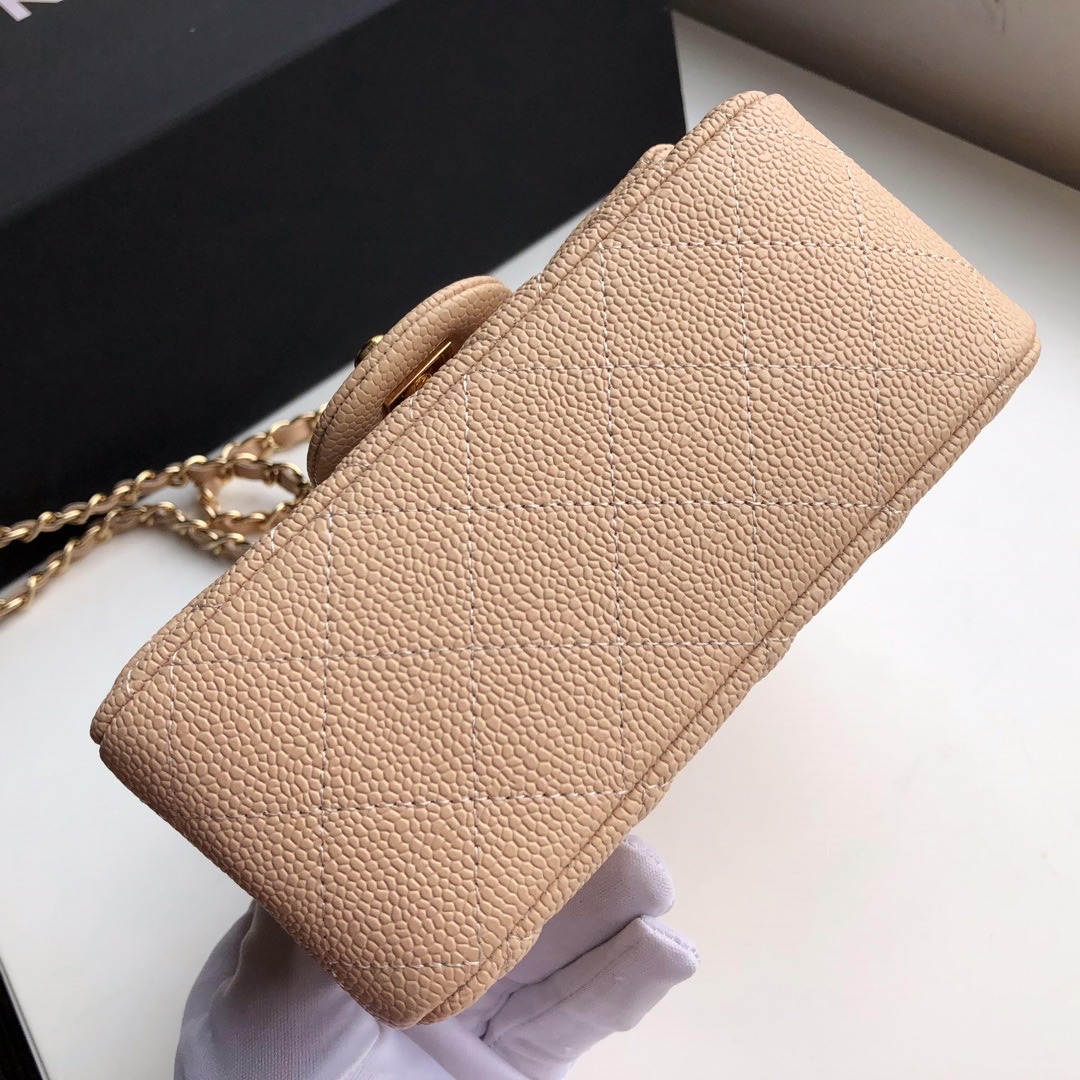 Ch**el mini flap bag caviar golden metal beige a35200 17cm