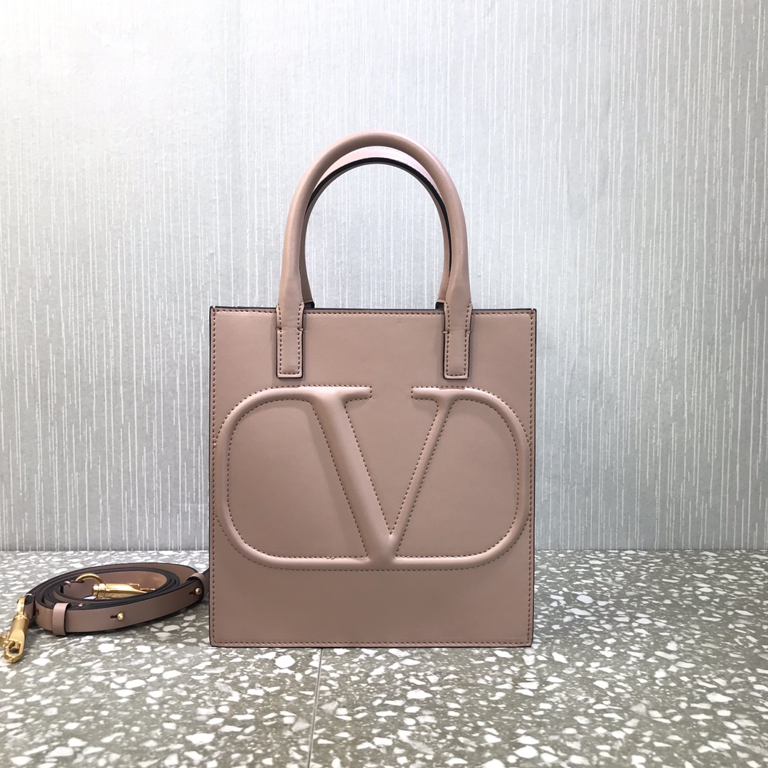 Va1e*ntin0 small garavanivlogo walk tote bag calfskin leather rose cannelle wb0h23qel 20 x 10 x 21 cm