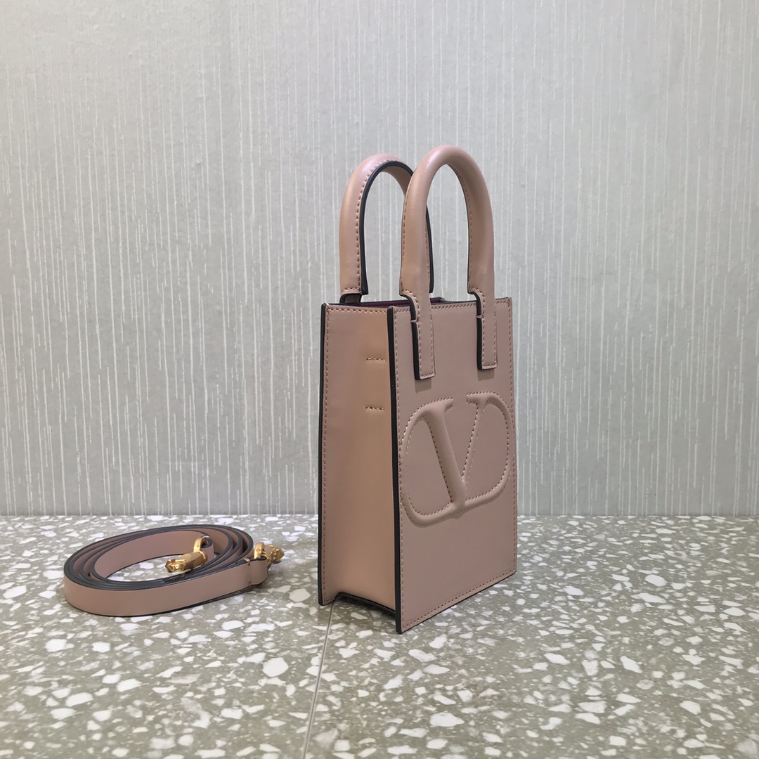 Va1e*ntin0 mini garavanivlogo walk tote bag calfskin leather rose cannelle uw2p0u57qel 11 x 16.5 x 5.5 cm