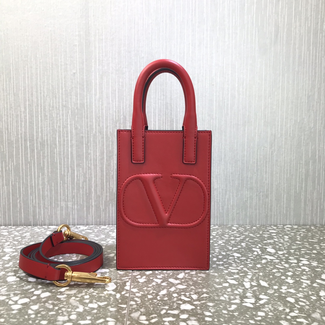 Va1e*ntin0 mini garavanivlogo walk tote bag calfskin leather red uw2p0u57qel 11 x 16.5 x 5.5 cm