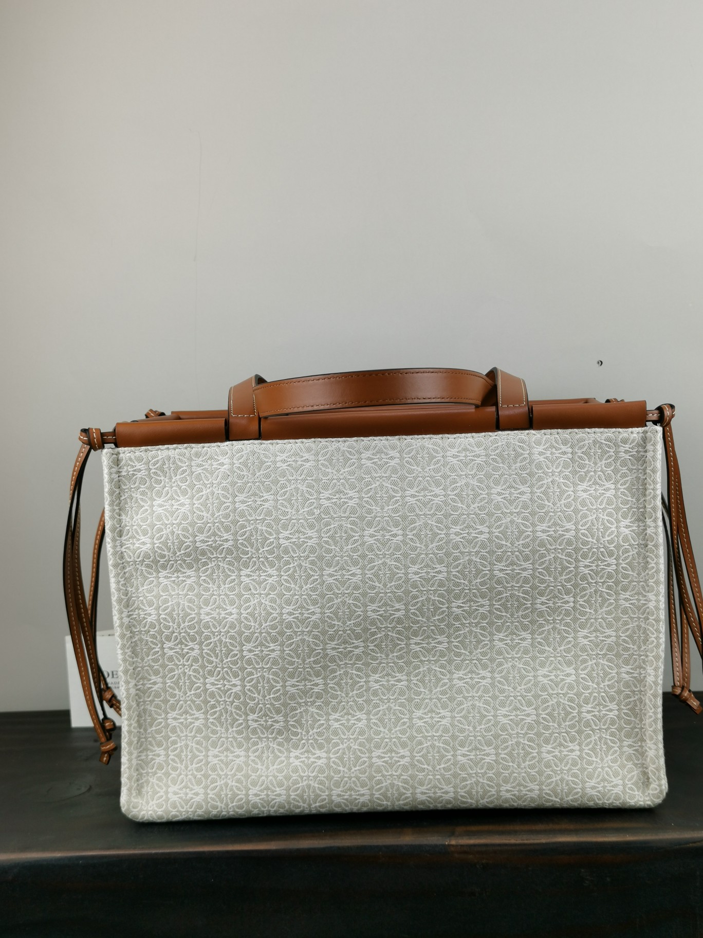 L0ew* large cushion tote anagram jacquard and calfskin light oat 35 x 27 x 19 cm