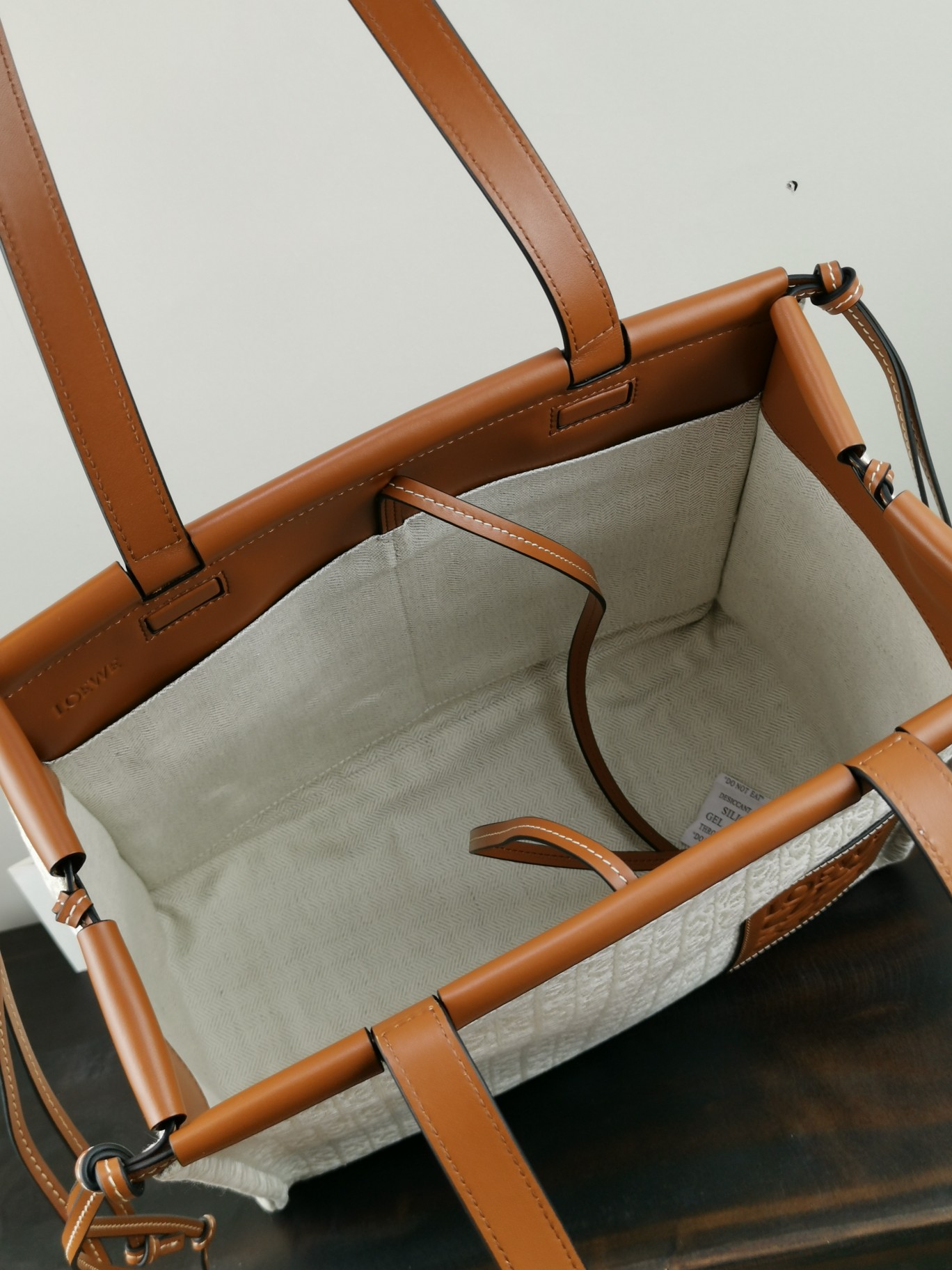 L0ew* small cushion tote anagram jacquard and calfskin tan a612a93x25 32 x 24 x 16 cm