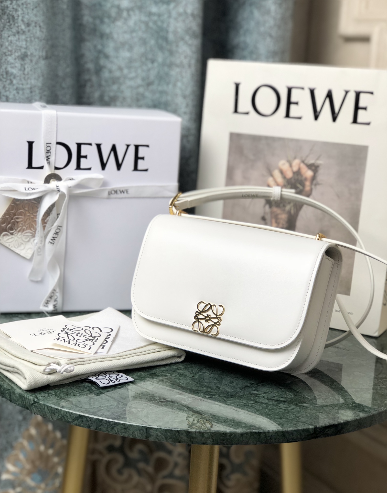 L0ew* small goya bag silk calfskin white a896n09x01 18.5 x 12.5 x 6 cm