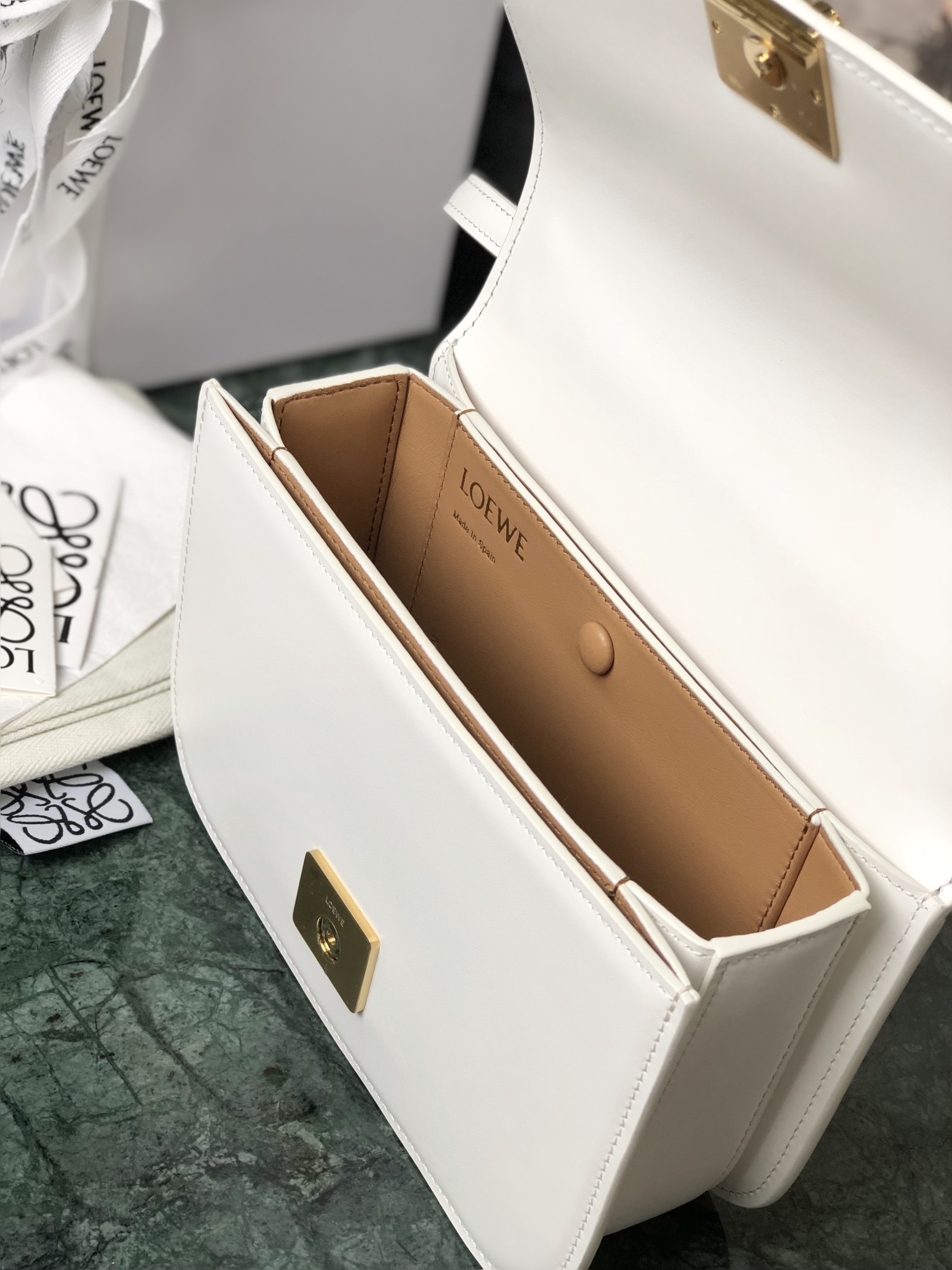 L0ew* small goya bag silk calfskin white a896n09x01 18.5 x 12.5 x 6 cm