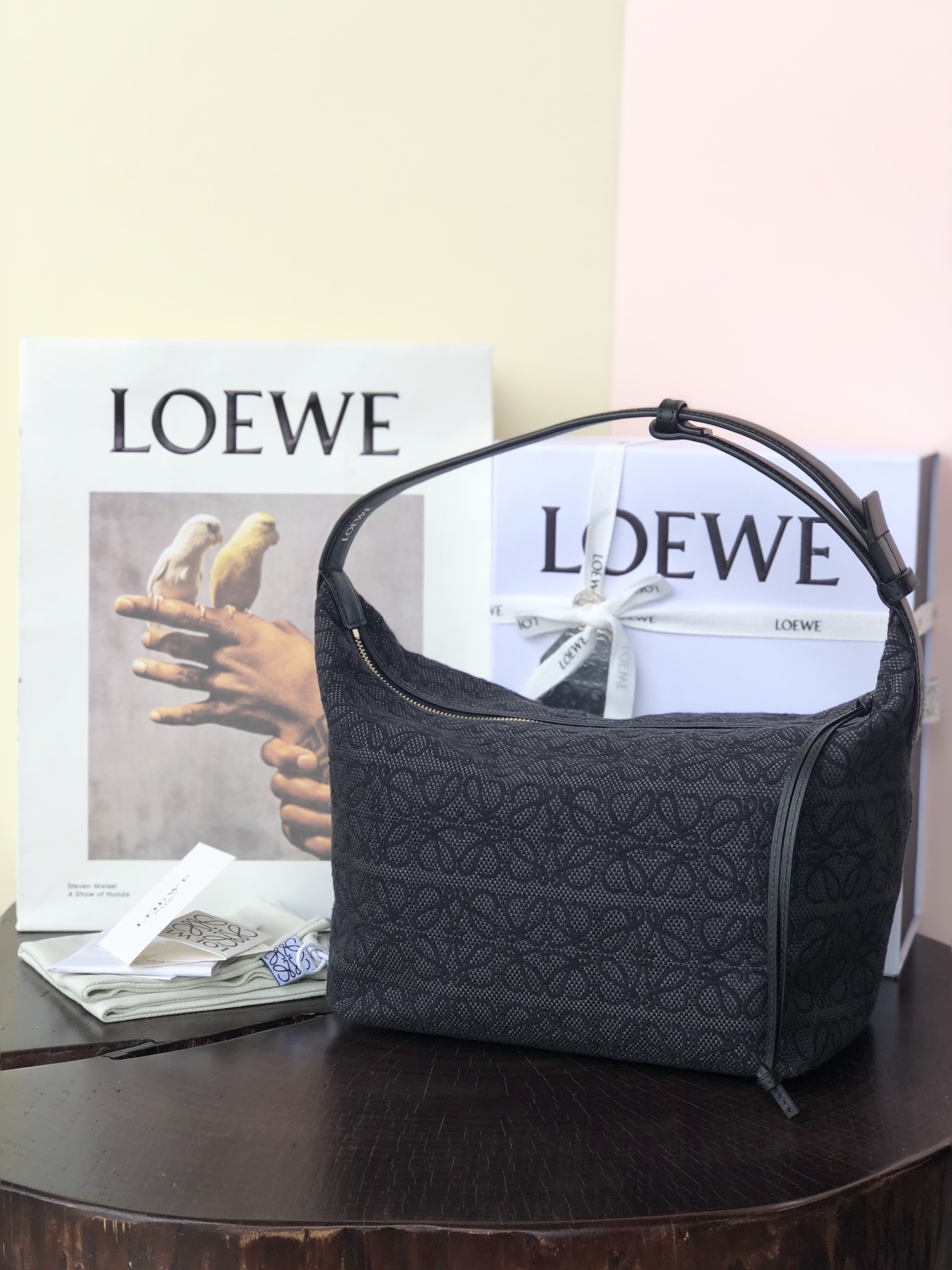 L0ew* medium cubi bag anagram jacquard and calfskin black a906k68x04 25 x 21 x 16.5 cm