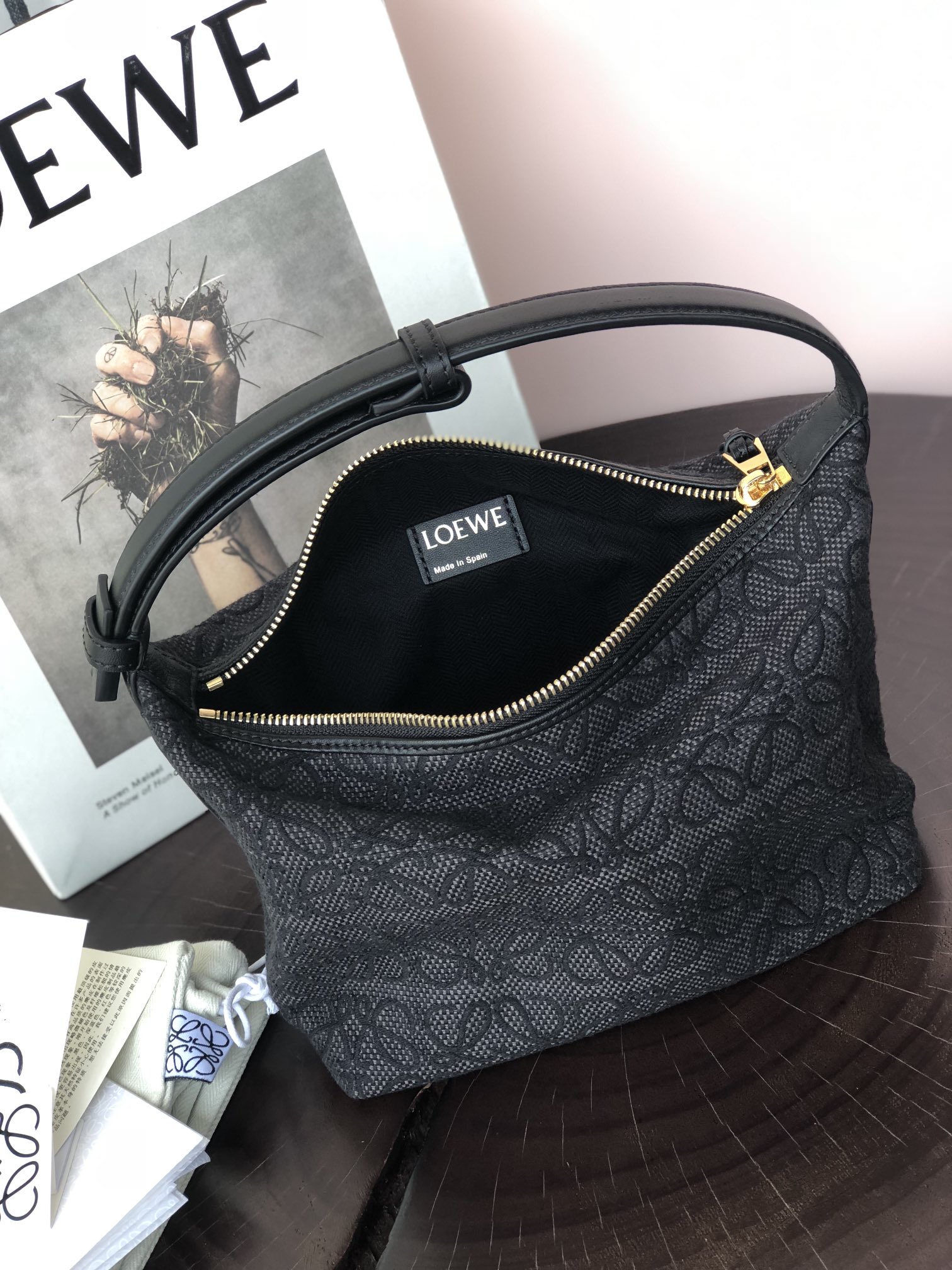 L0ew* small cubi bag anagram jacquard and calfskin black a906k75x04 21 x 12 x 17 cm