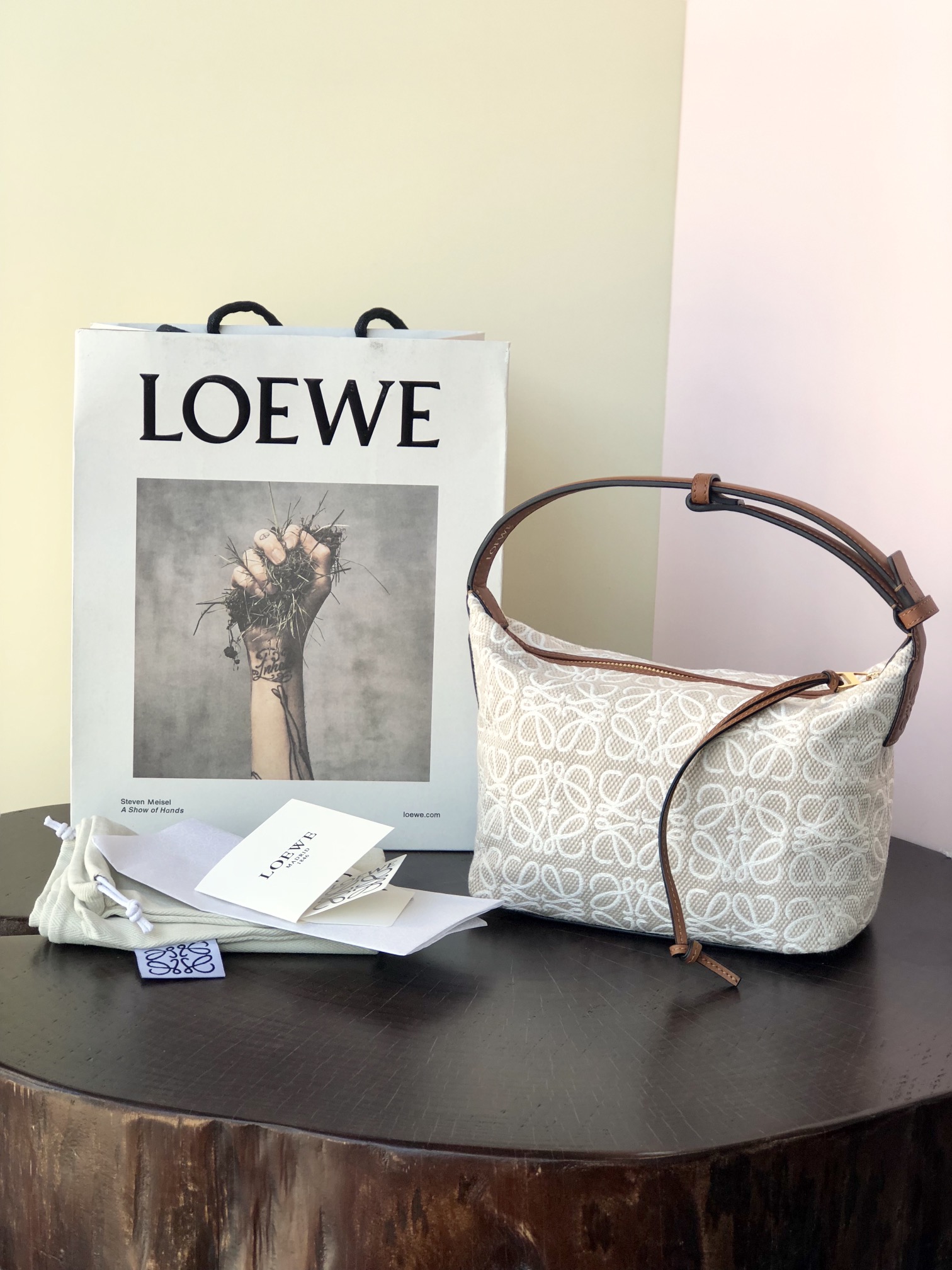 L0ew* small cubi bag anagram jacquard and calfskin ecru a906k75x04 21 x 12 x 17 cm