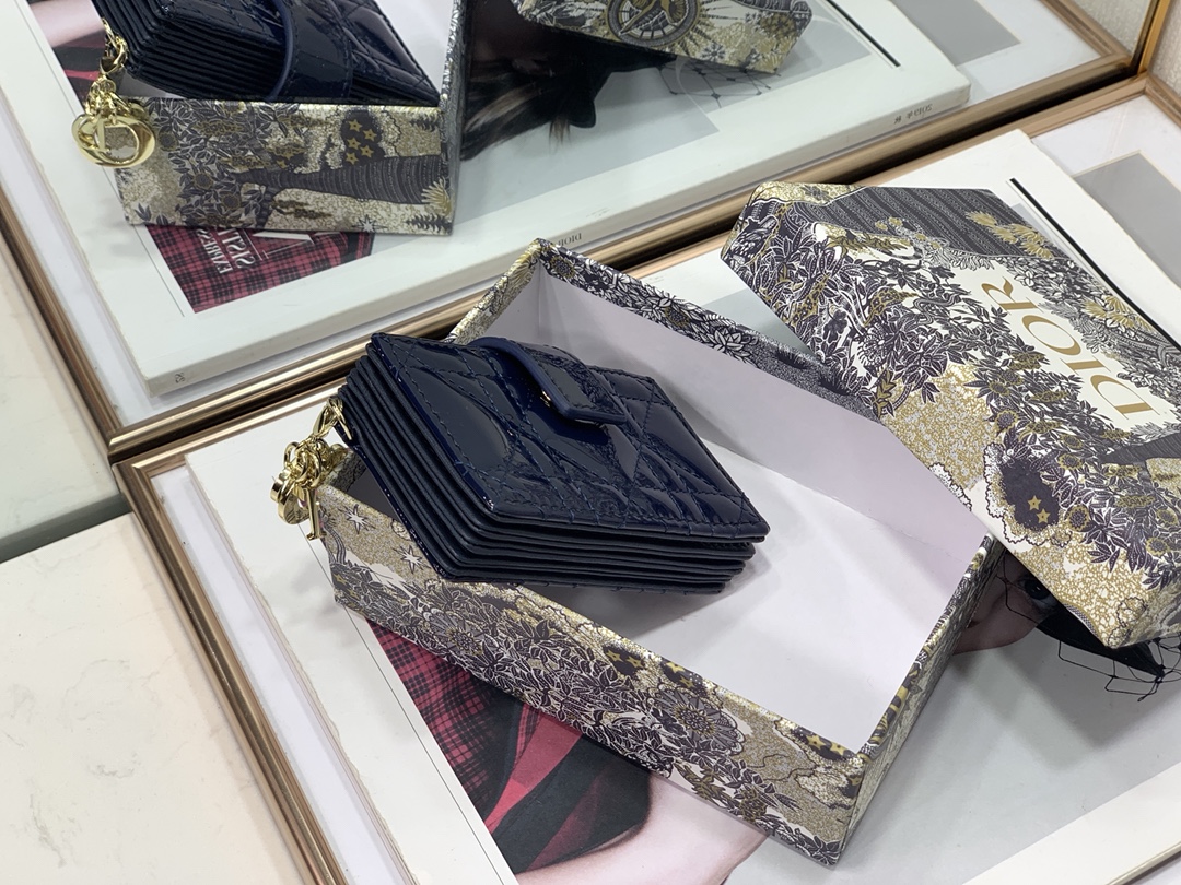 D10r lady D10r 5-gusset card holder patent cannage calfskin indigo blue s0074 10.5 cm