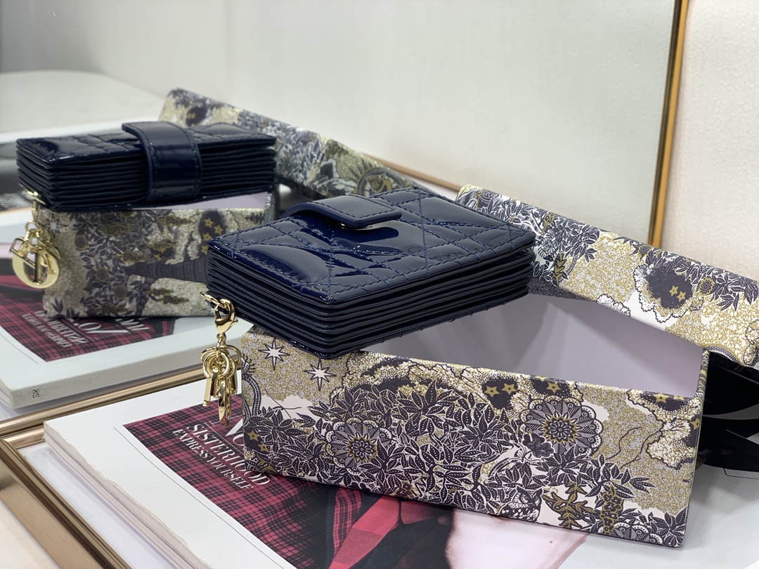 D10r lady D10r 5-gusset card holder patent cannage calfskin indigo blue s0074 10.5 cm