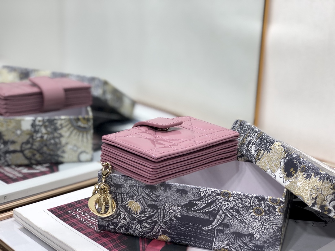 D10r lady D10r 5-gusset card holder patent cannage calfskin pink s0074 10.5 cm