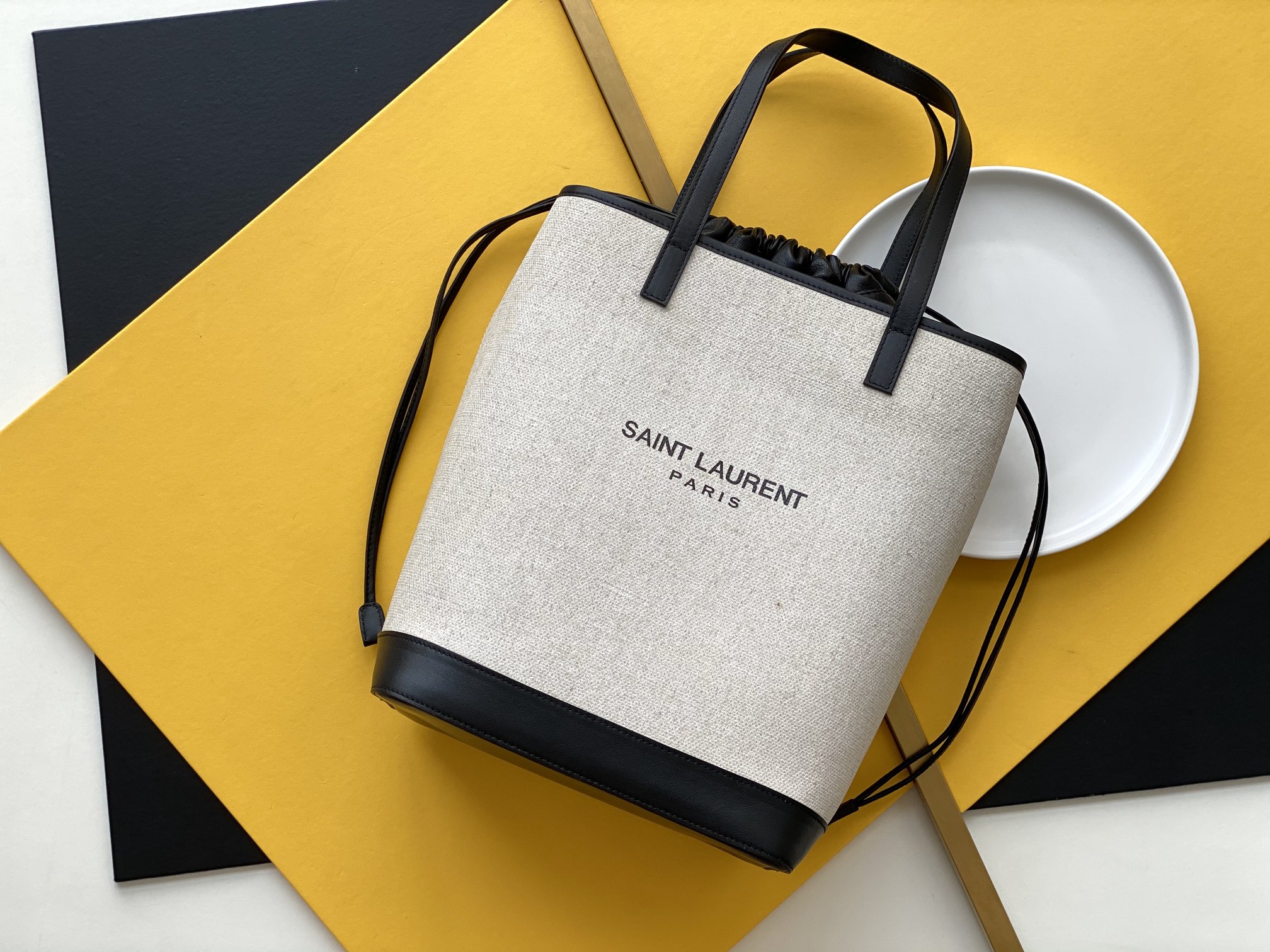 Y51 teddy canvas tote bag white and black 5515959 25.5 x 33 x 19.5 cm