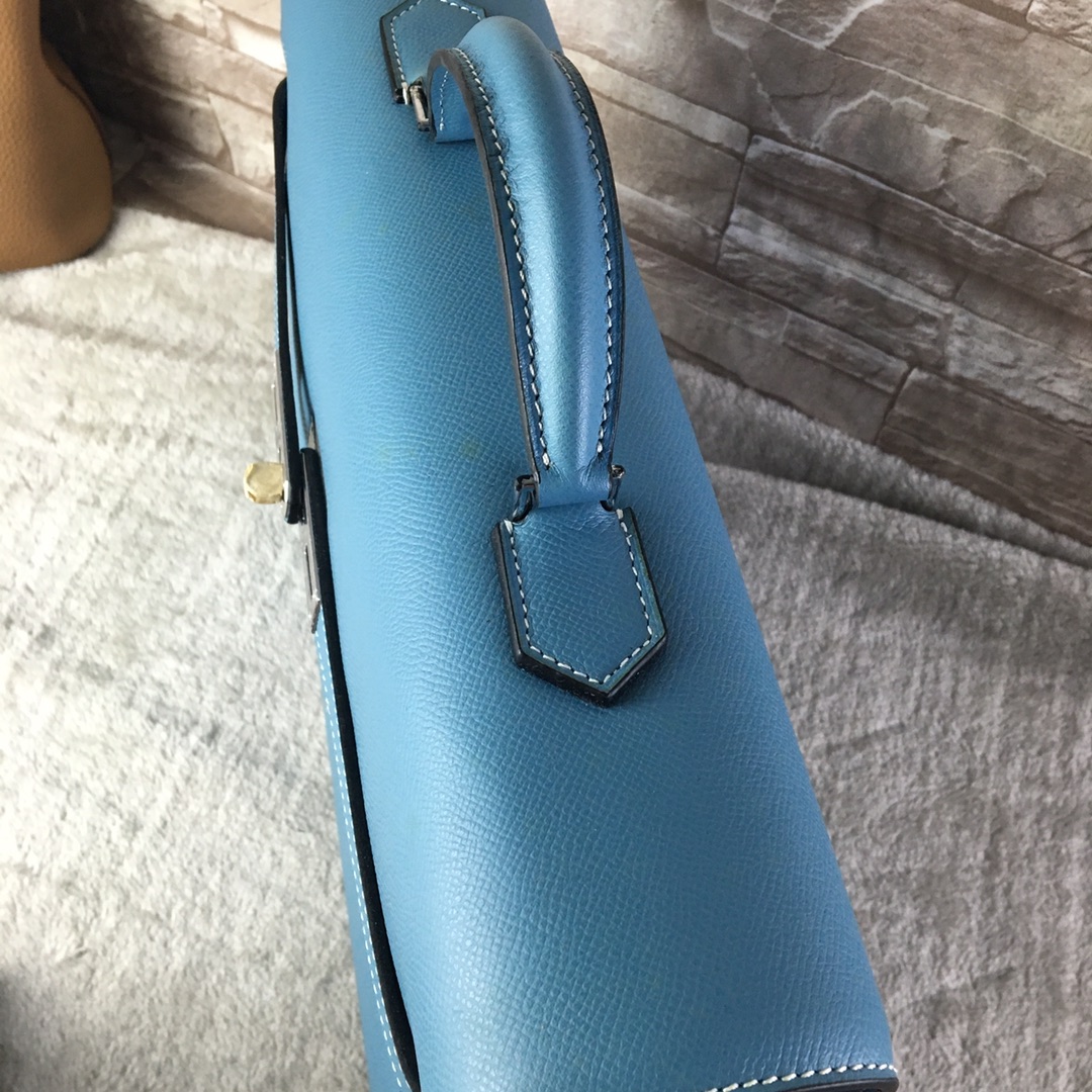 H**me5 kelly depeche briefcase epsom gold hardware blue 38 cm