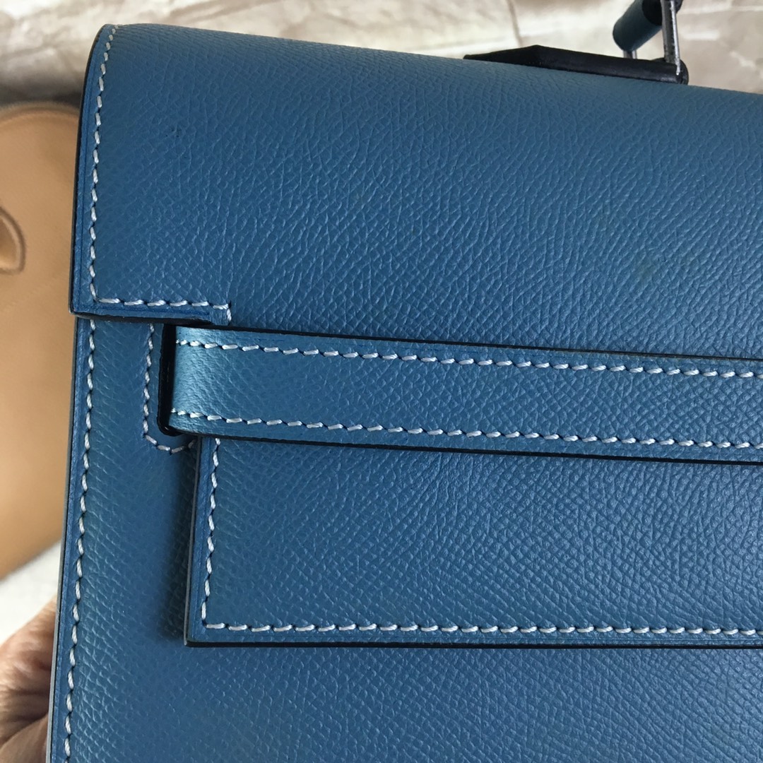 H**me5 kelly depeche briefcase epsom gold hardware blue 38 cm