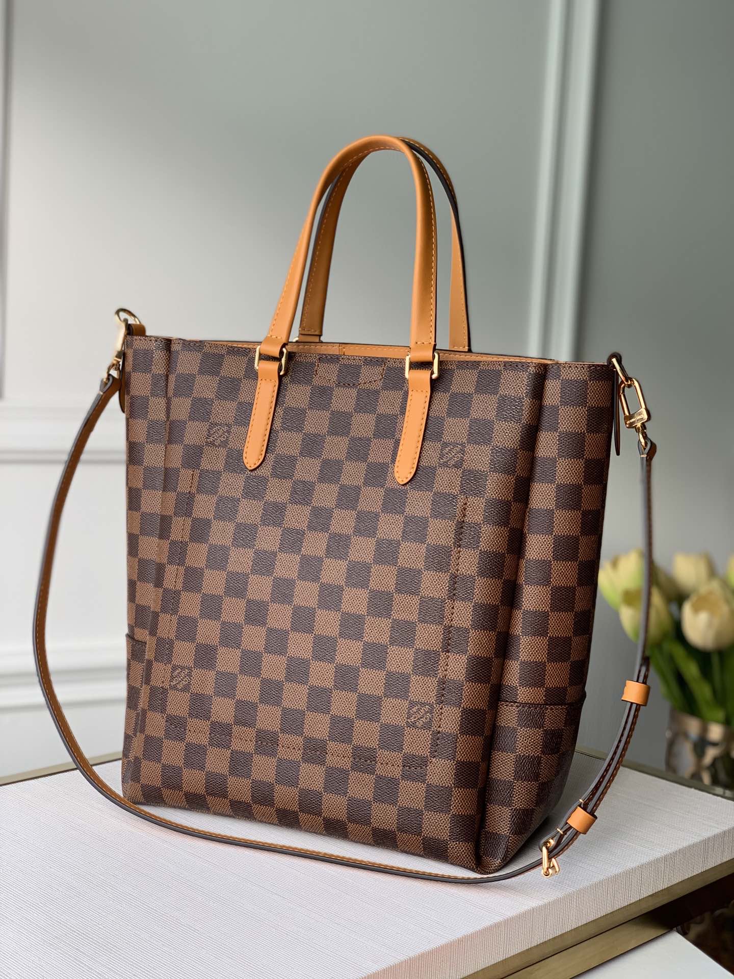 l0vis Vvtt0n belmont pm damier ebene canvas tan n60297 28 x 32 x 14 cm