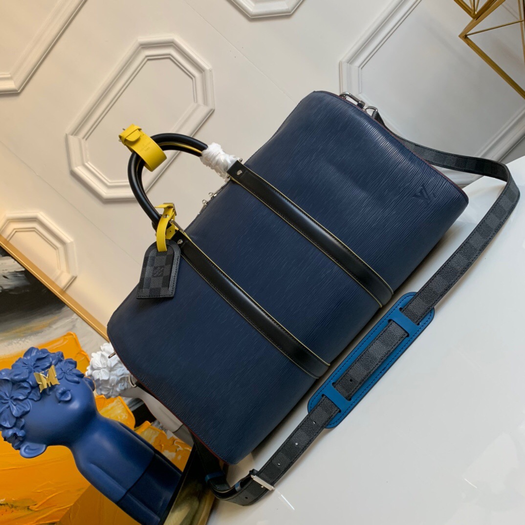 l0vis Vvtt0n keepall 45 travel bag grain epi leather navy m51462 45 x 27 x 20 cm