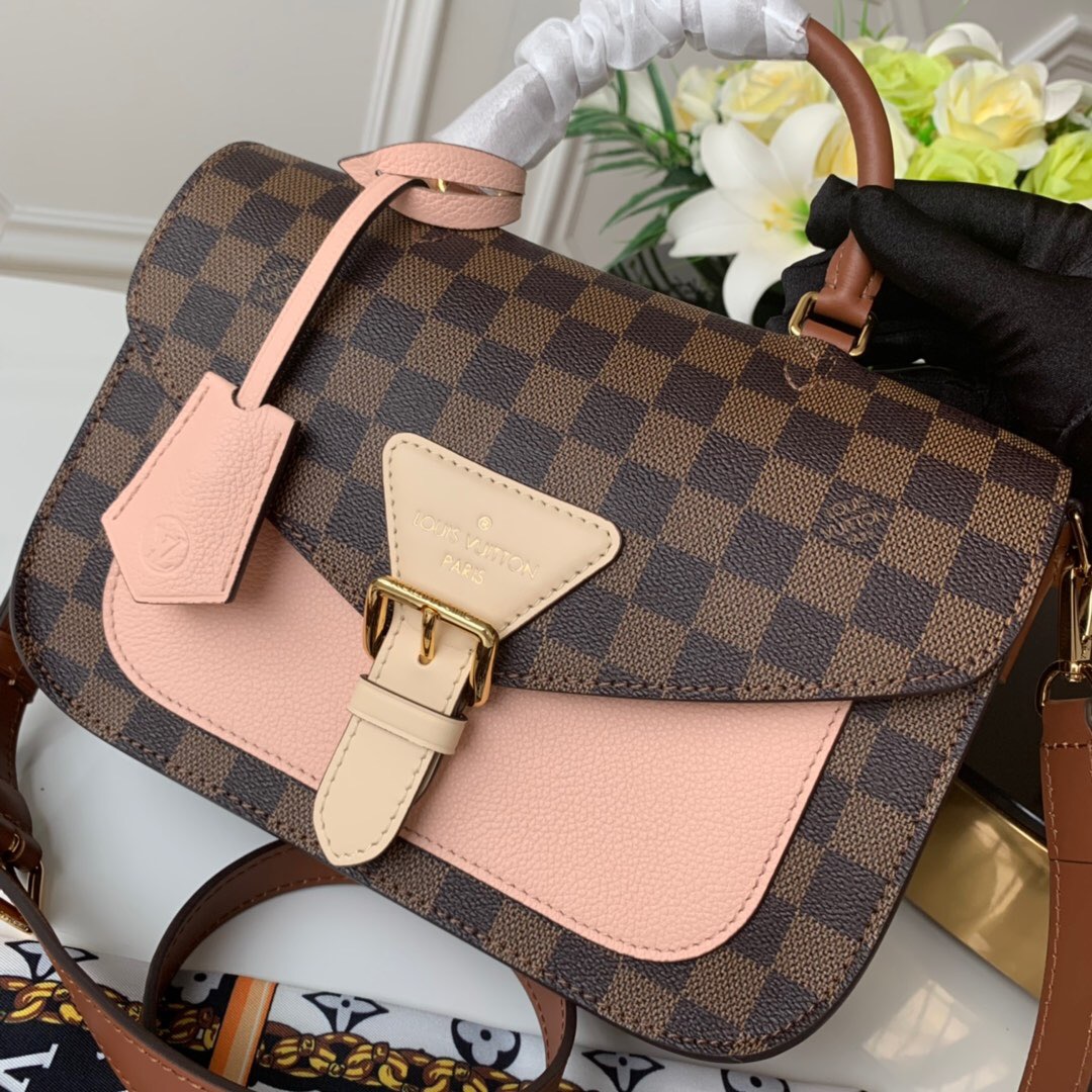 l0vis Vvtt0n beaumarchais 2way crossbody bag damier ebene canvas rose pink/beige n40148 25 x 18.5 x 9.5 cm