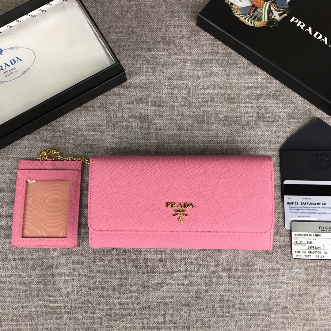 Pra*a large saffiano leather wallet pink 1mh132 18.7 x 9.5 cm