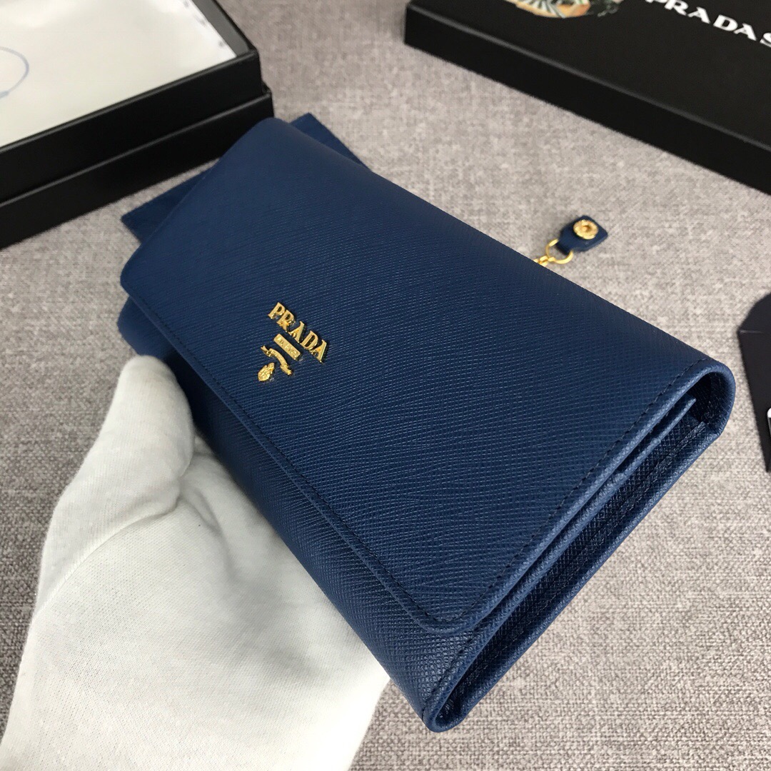Pra*a large saffiano leather wallet navy 1mh132 18.7 x 9.5 cm
