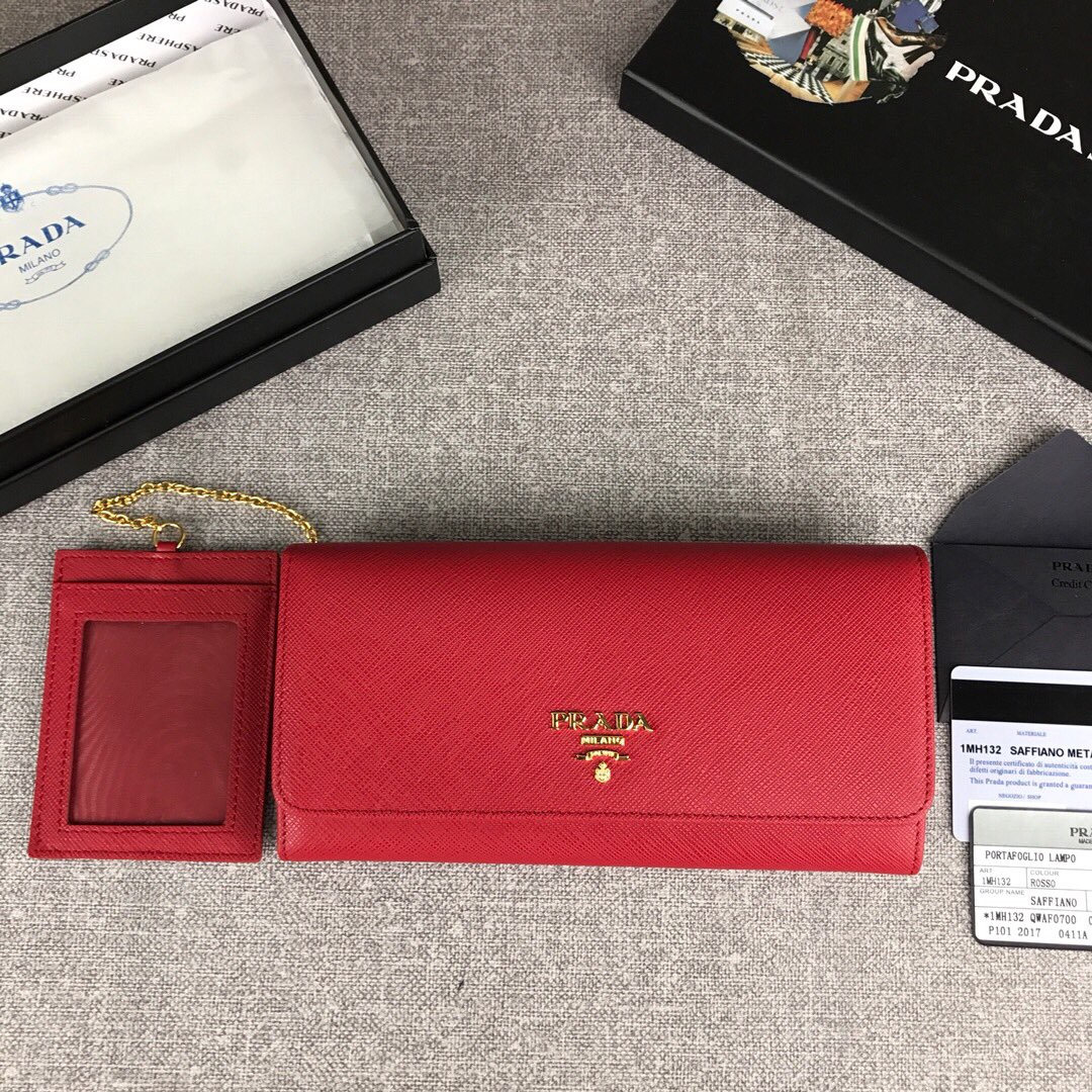 Pra*a large saffiano leather wallet red 1mh132 18.7 x 9.5 cm