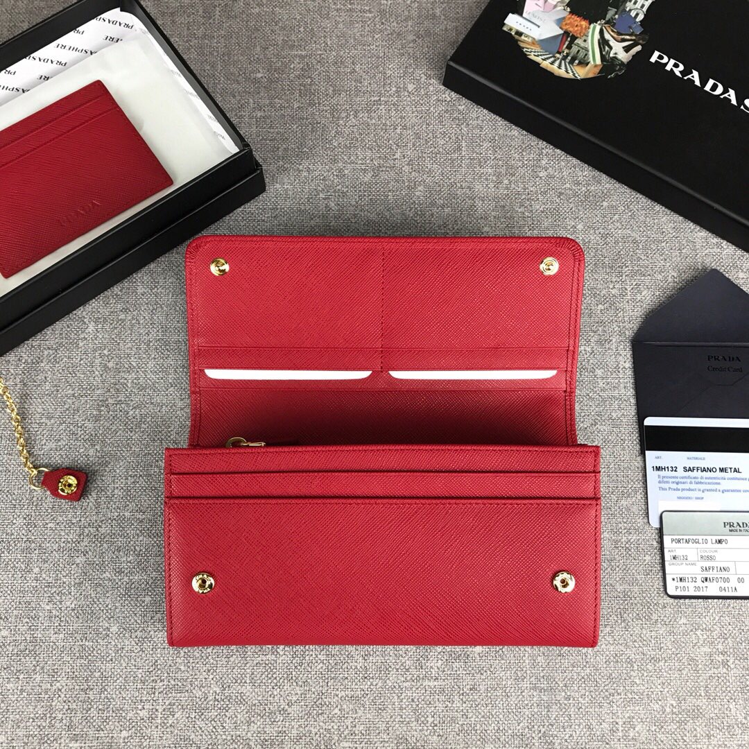 Pra*a large saffiano leather wallet red 1mh132 18.7 x 9.5 cm