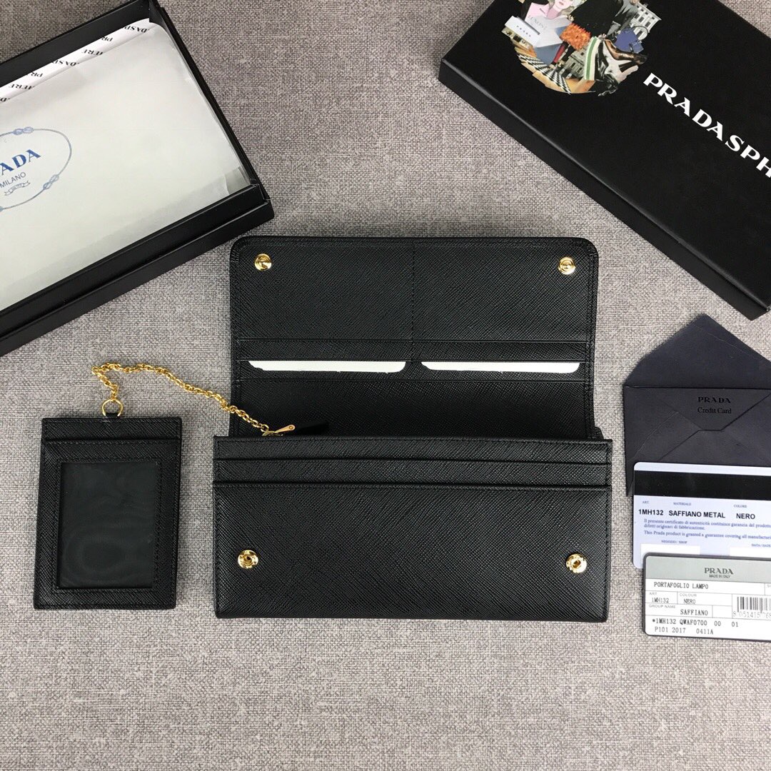 Pra*a large saffiano leather wallet black 1mh132 18.7 x 9.5 cm